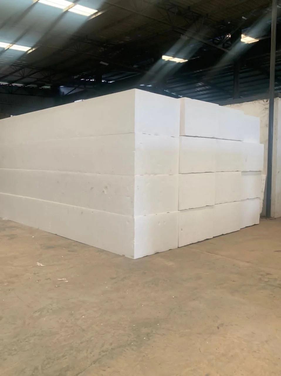 White polystyrene insulation foam sheets neatly arranged